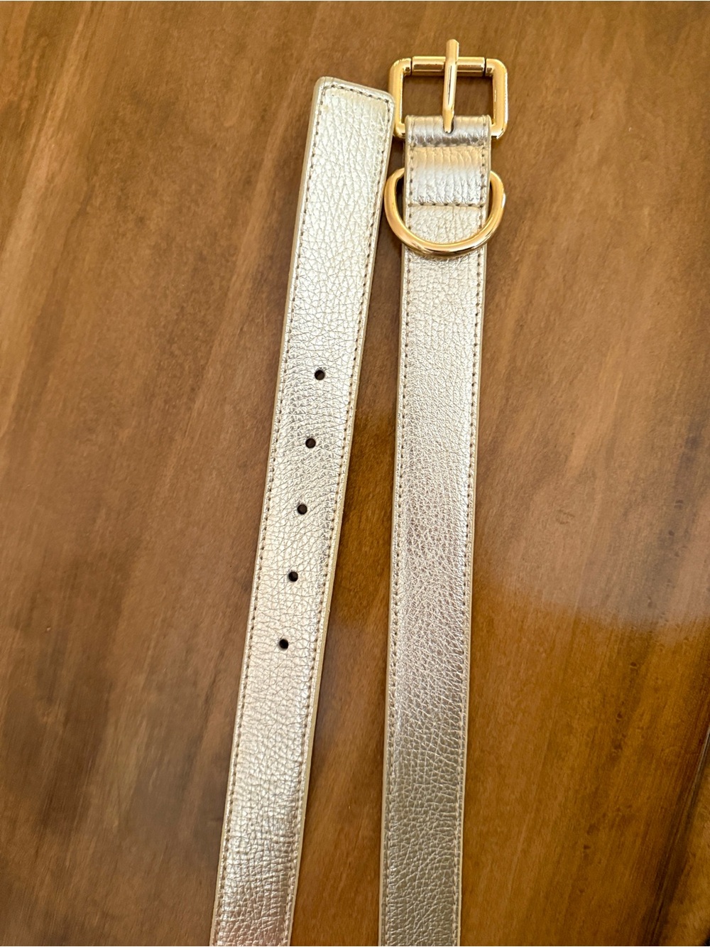 Persaman New York Metallic Gold Leather Belt with Double Ring Buckle - Picture 3 of 6